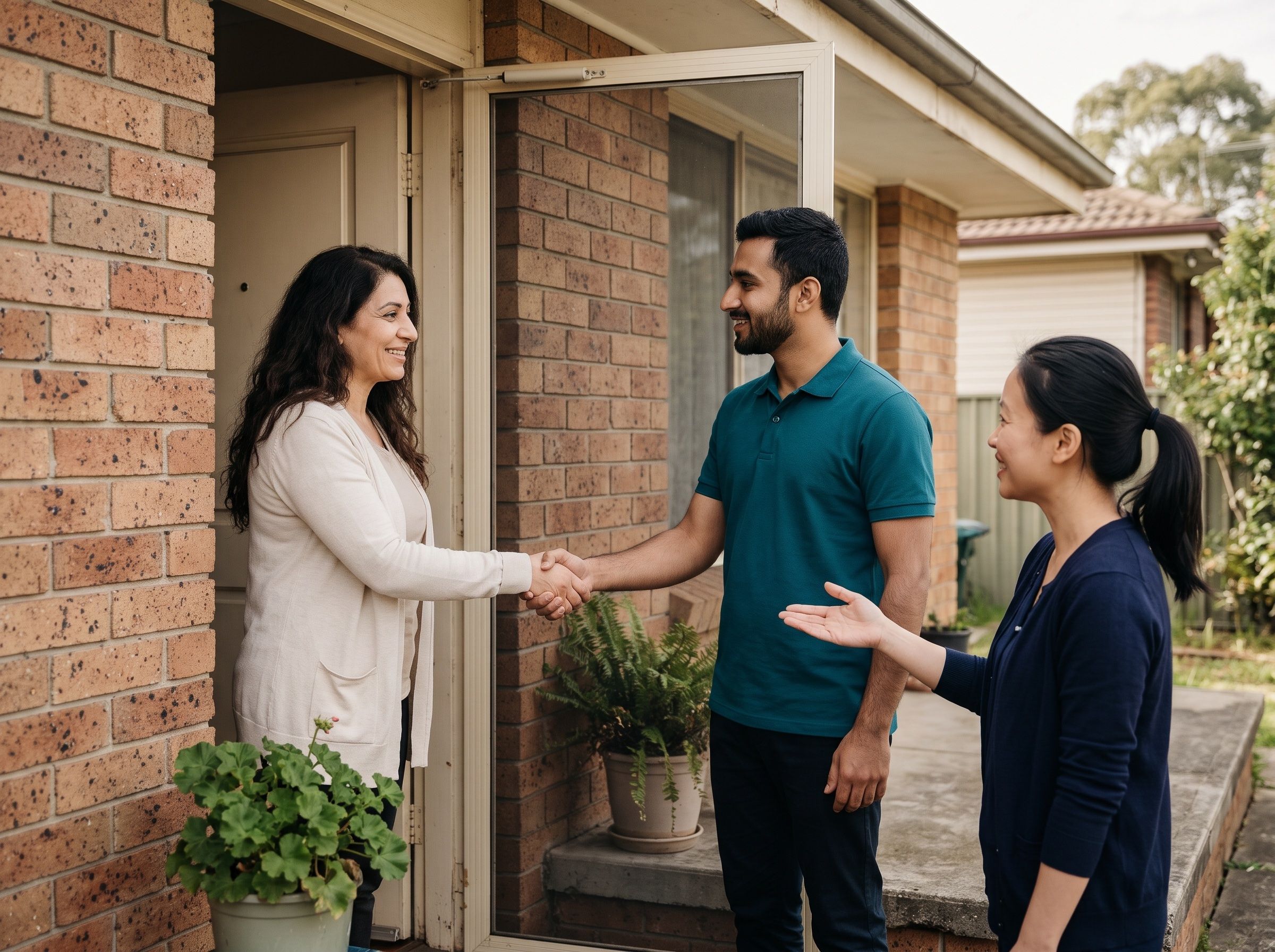 A support worker is introduced to a family at their front door.